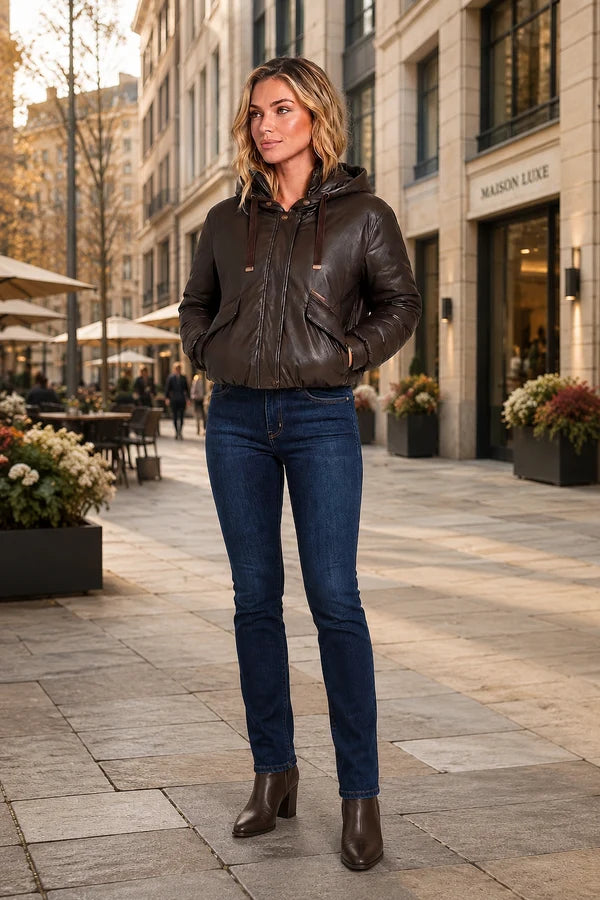 ARB-1526 BROWN HOODED LEATHER JACKET