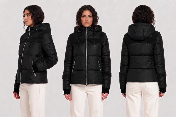 ARB-7026 BLACK PUFFER SIDE BUTTON JACKET