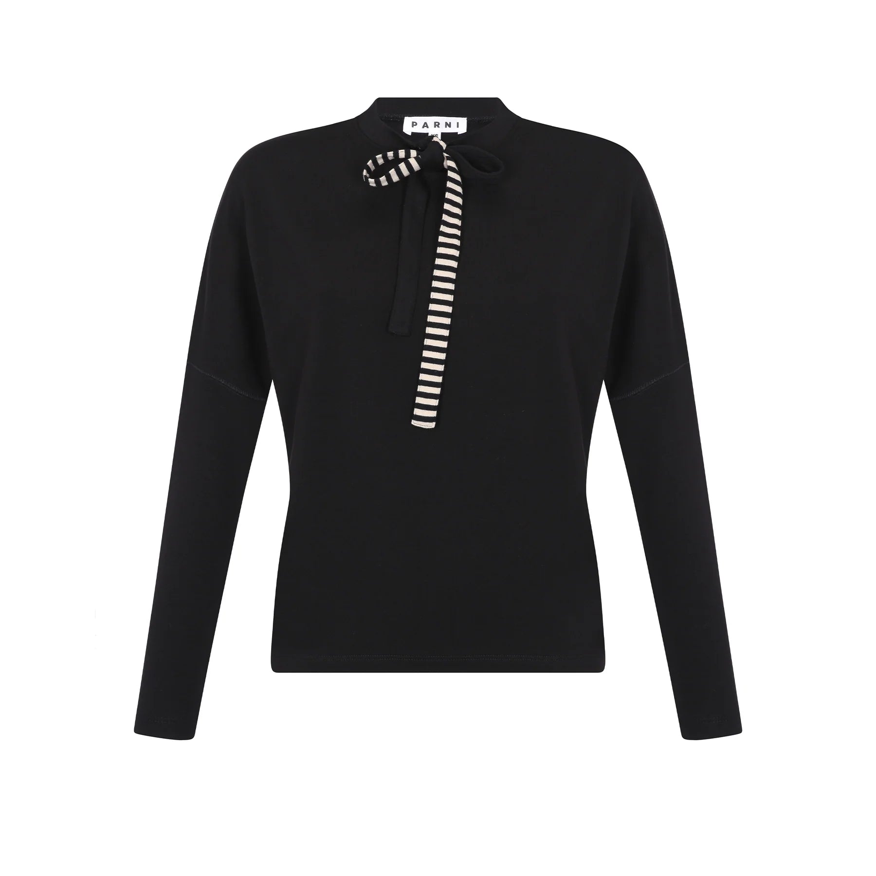 PAR-T399 BLACK STRIPED BOW DOLMAN TOP