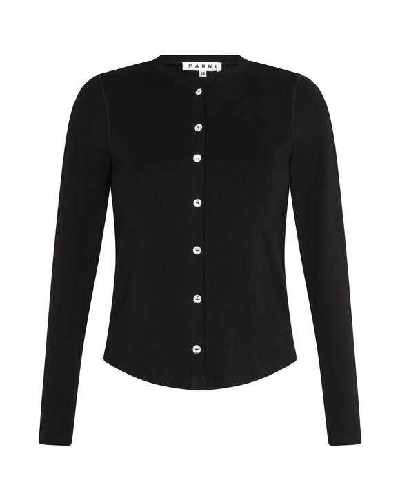 PAR-T422 BLACK RHINESTONE MOCK CARDIGAN