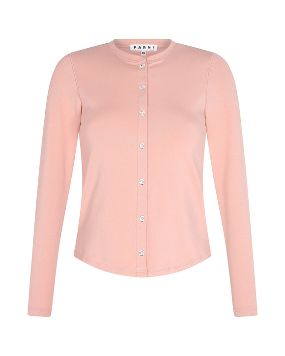 PAR-T422 BLUSH RHINESTONE MOCK CARDIGAN