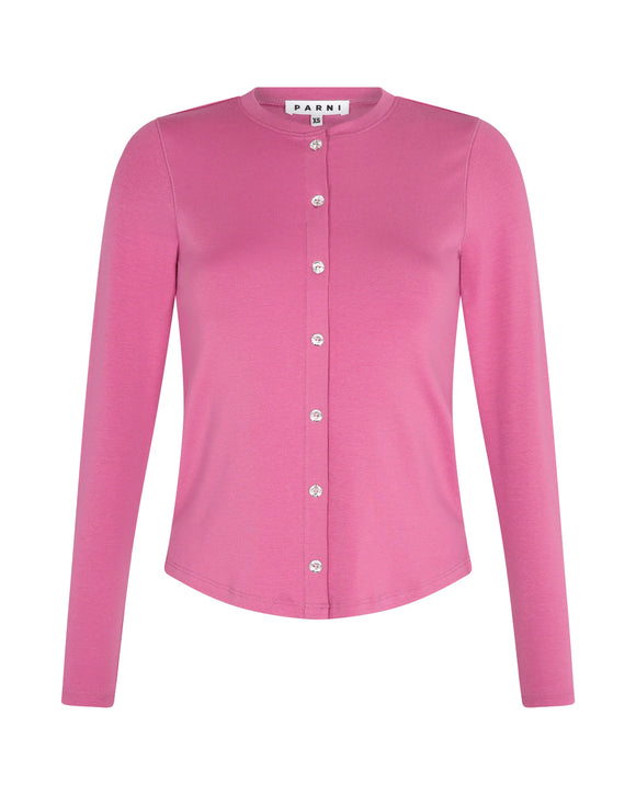 PAR-T422 DARK ROSE RHINESTONE MOCK CARDIGAN