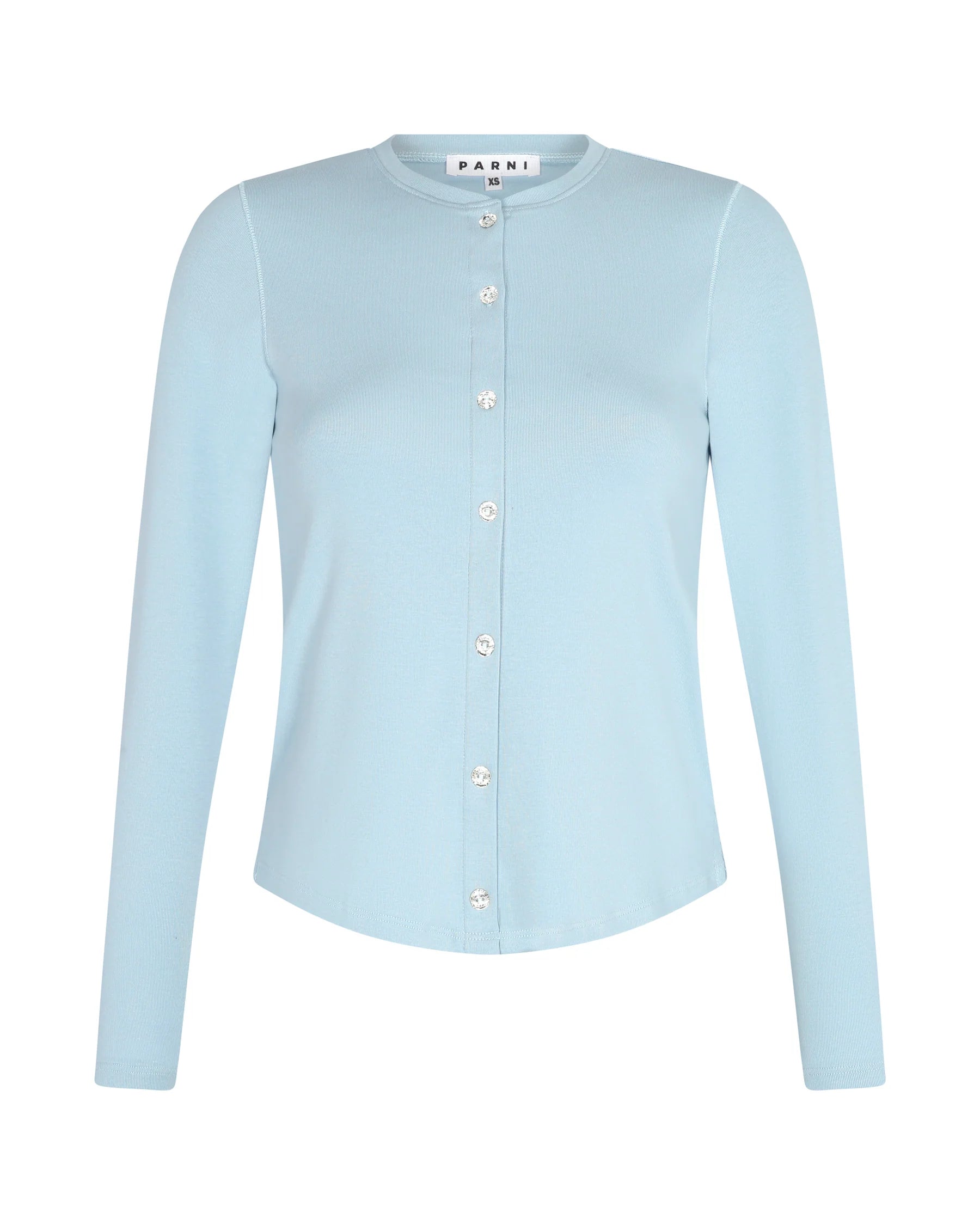 PAR-T422 LIGHT BLUE RHINESTONE MOCK CARDIGAN