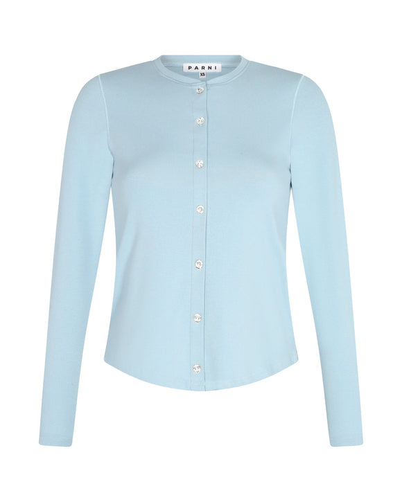 PAR-T422 LIGHT BLUE RHINESTONE MOCK CARDIGAN