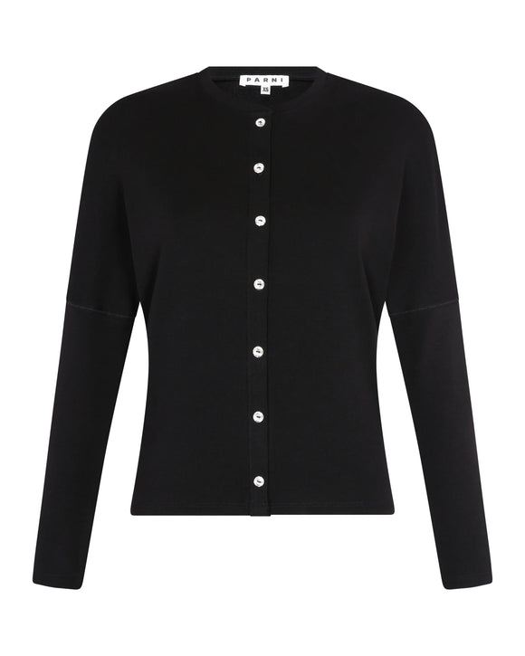 PAR-T423 BLACK DOLMAN RHINESTONE MOCK CARDIGAN