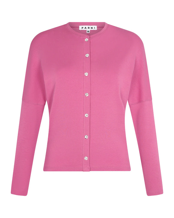 PAR-T423 ROSE DOLMAN RHINESTONE MOCK CARDIGAN