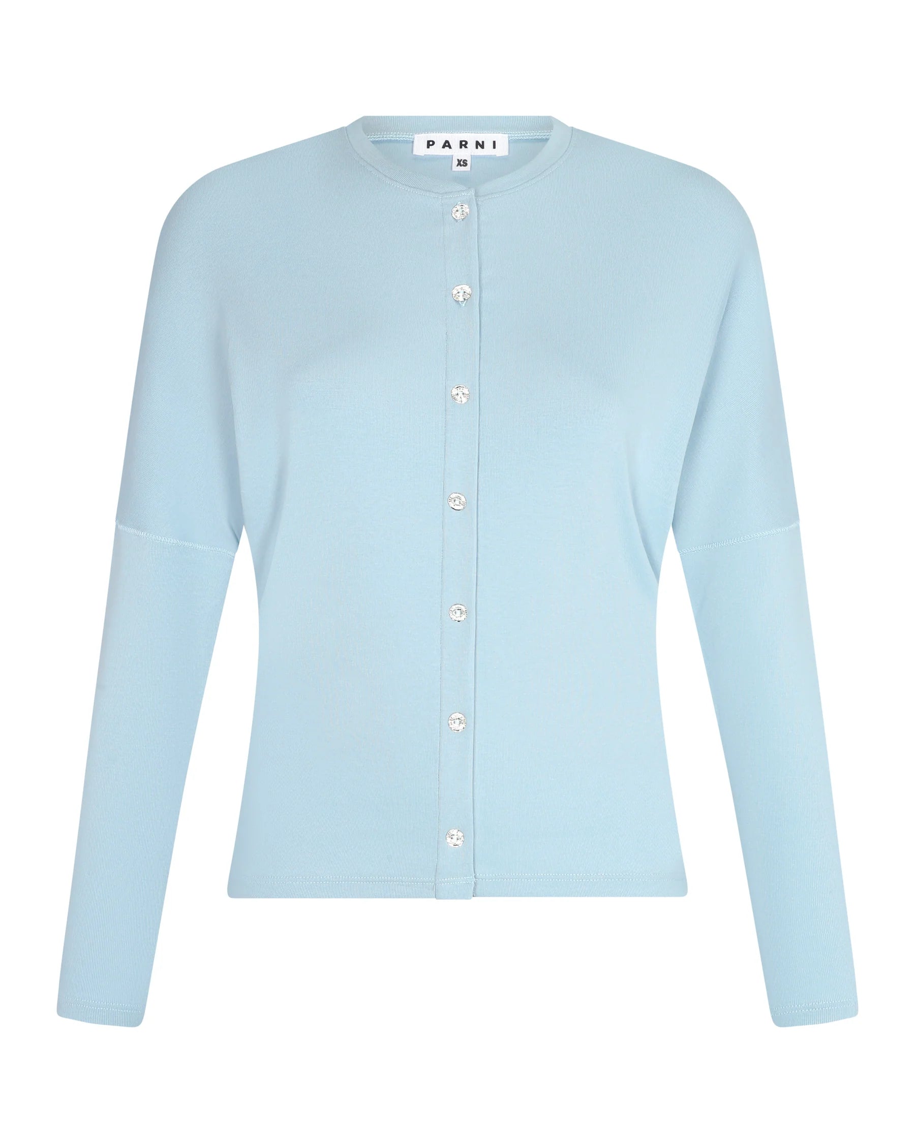 PAR-T423 BLUE DOLMAN RHINESTONE MOCK CARDIGAN