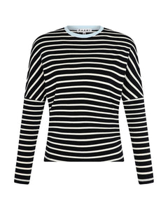PAR-T425 IVORY BLK&BLUE NECK DOLMAN STRIPE T-SHIRT