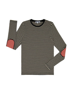 PAR-T430 BLACK&BEIGE STRIPED PATCH T-SHIRT