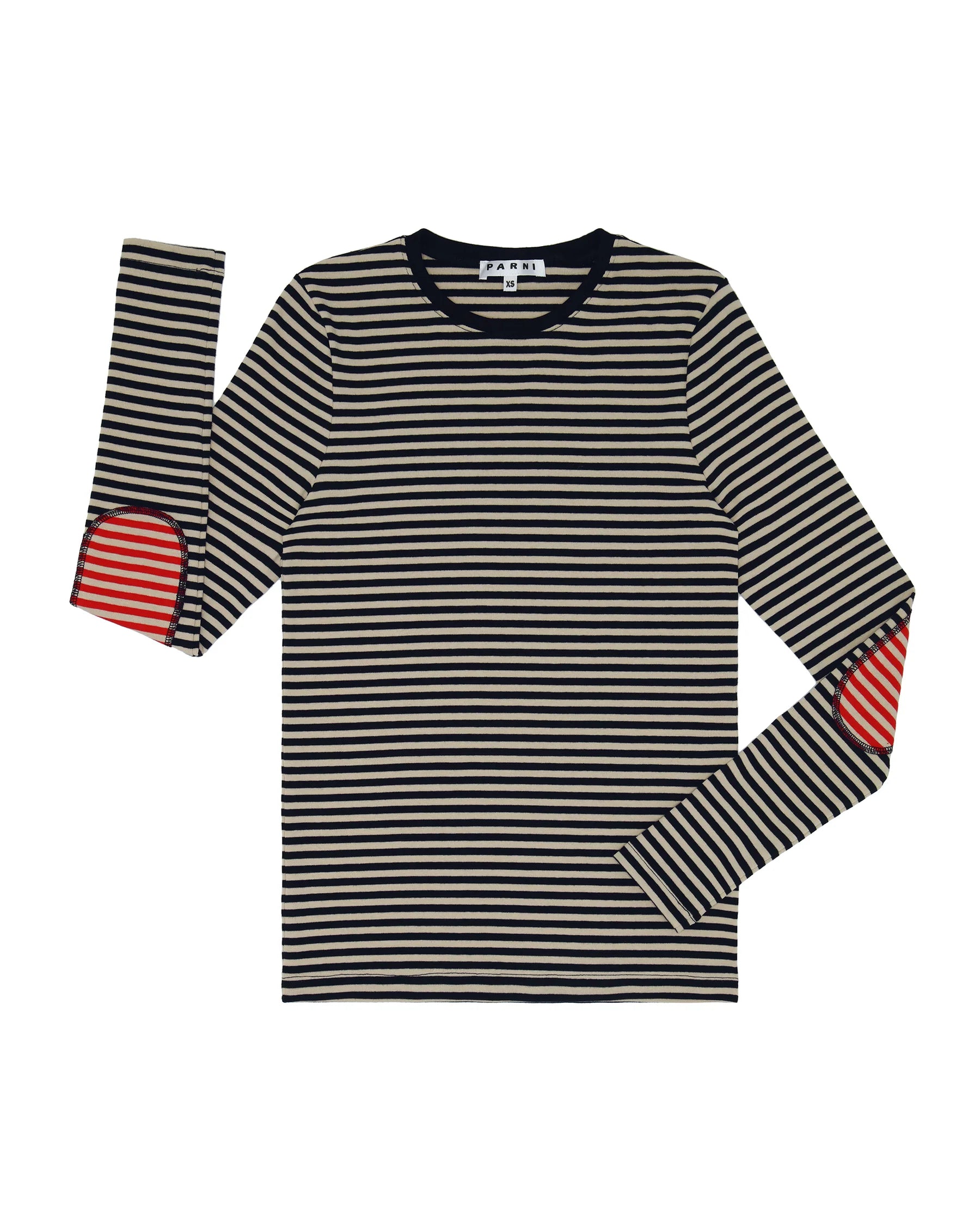 PAR-T430 NAVY&BEIGE STRIPED PATCH T-SHIRT