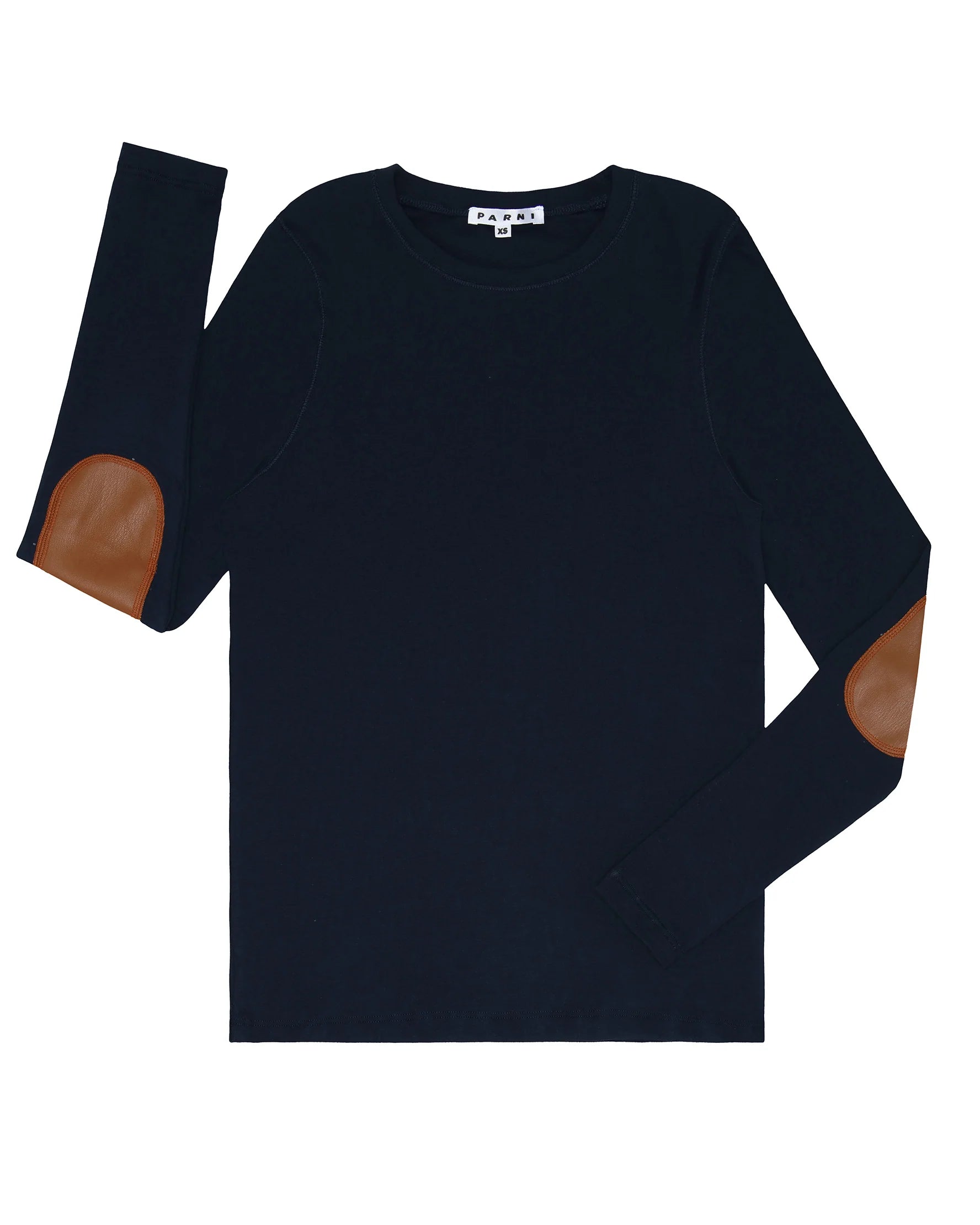 PAR-T436 NAVY LEATHER PATCH T-SHIRT