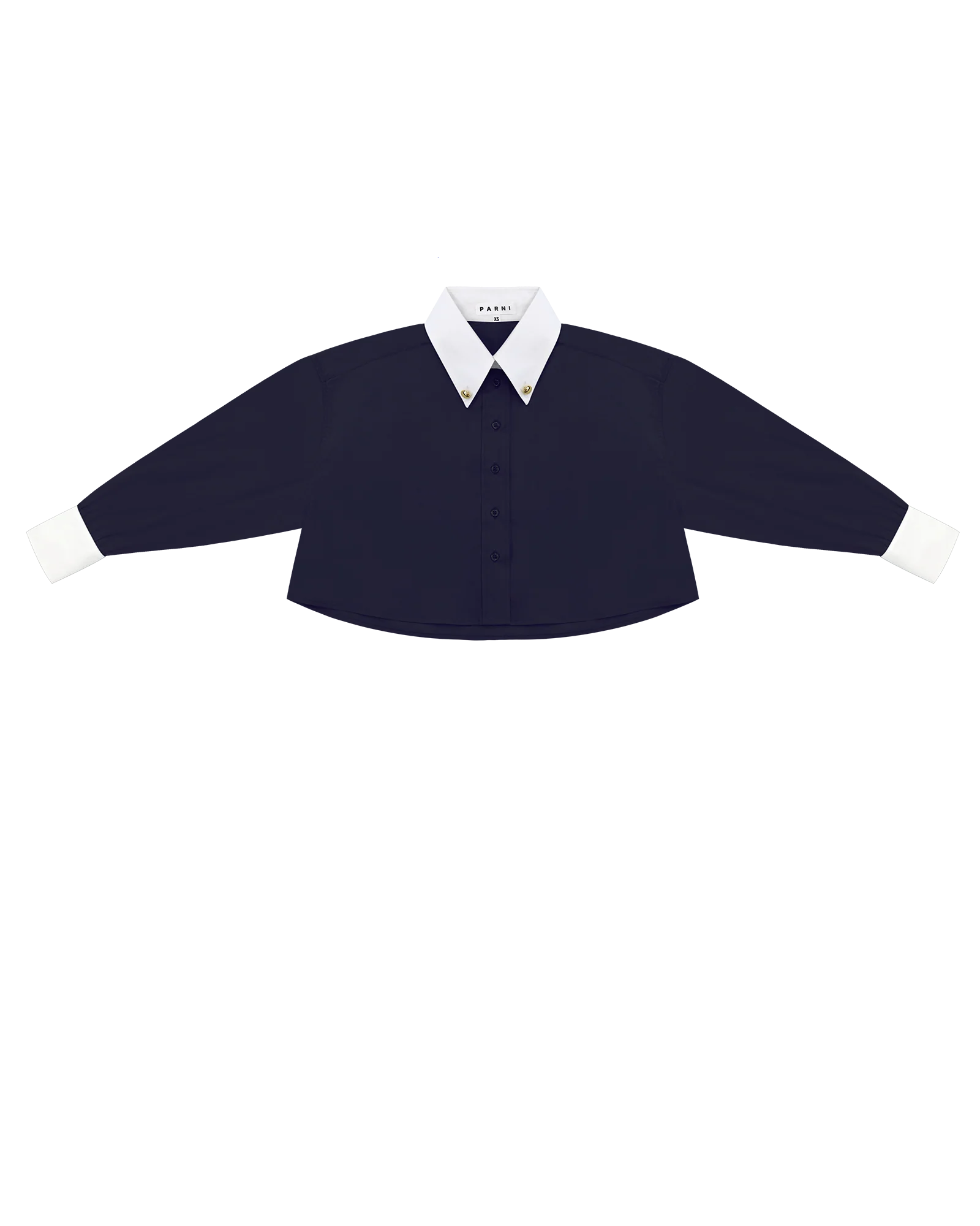 PAR-T438 NAVY WOVEN COLLAR BLOUSE