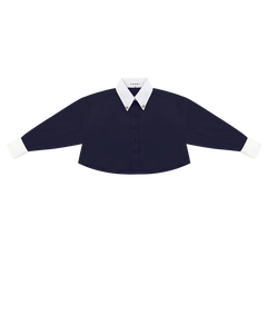 PAR-T438 NAVY WOVEN COLLAR BLOUSE