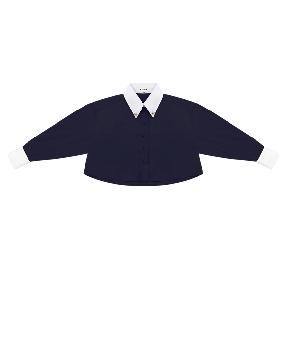 PAR-T438 NAVY WOVEN COLLAR BLOUSE