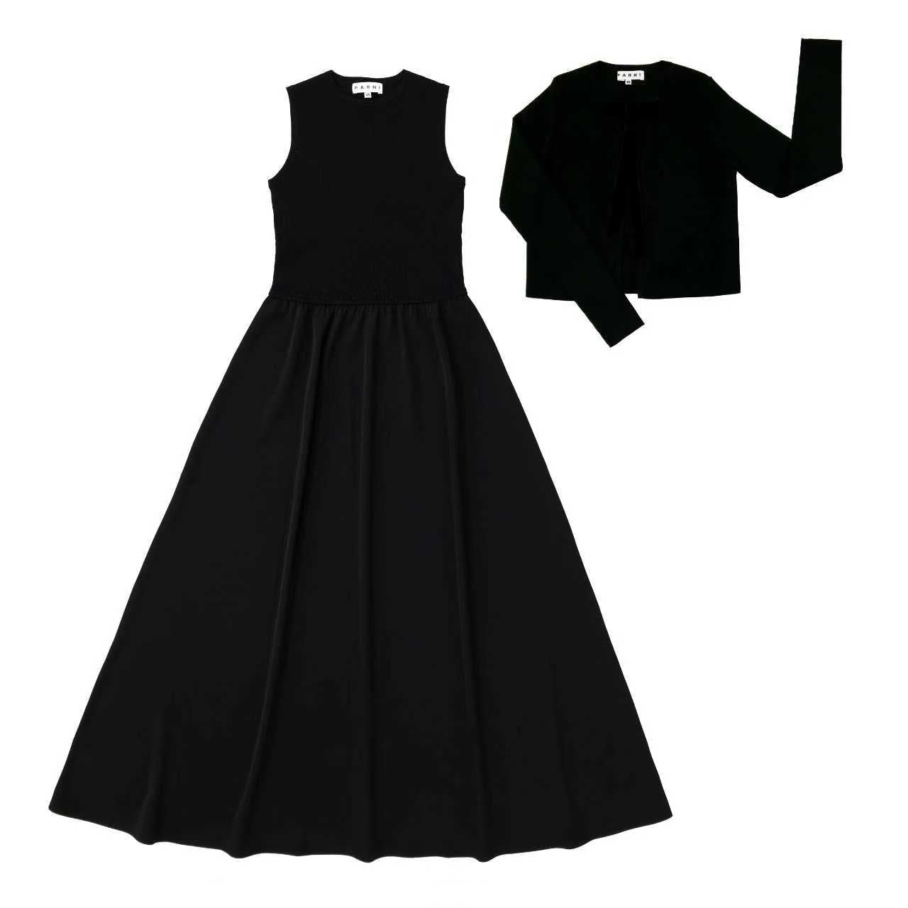 PAR-T468 BLACK BOW CARDI DRESS SET