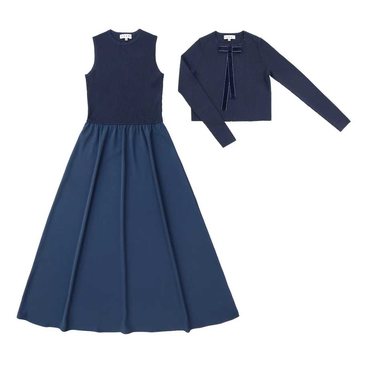 PAR-T468 NAVY BOW CARDI DRESS SET