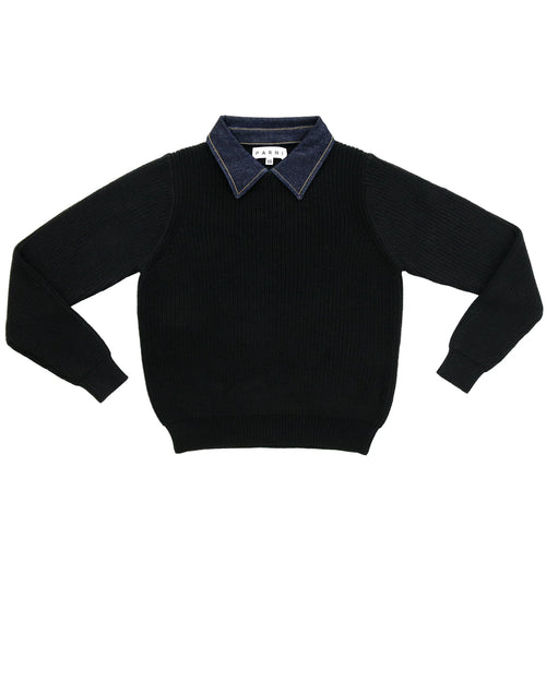 PAR-T470 BLACK&DENIM COLLAR TOP