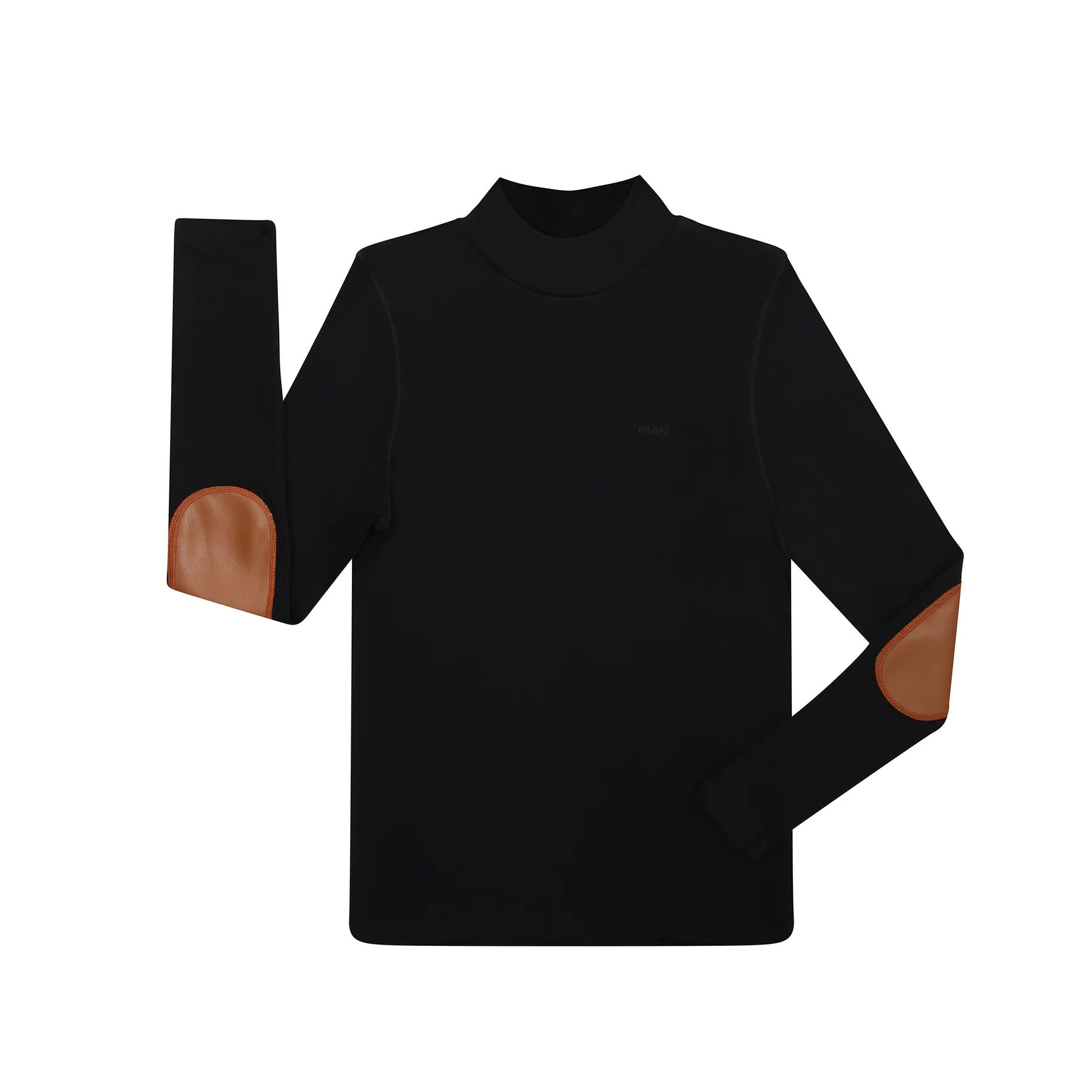 PAR-T481 BLACK LEATHER PATCH TURTLENECK