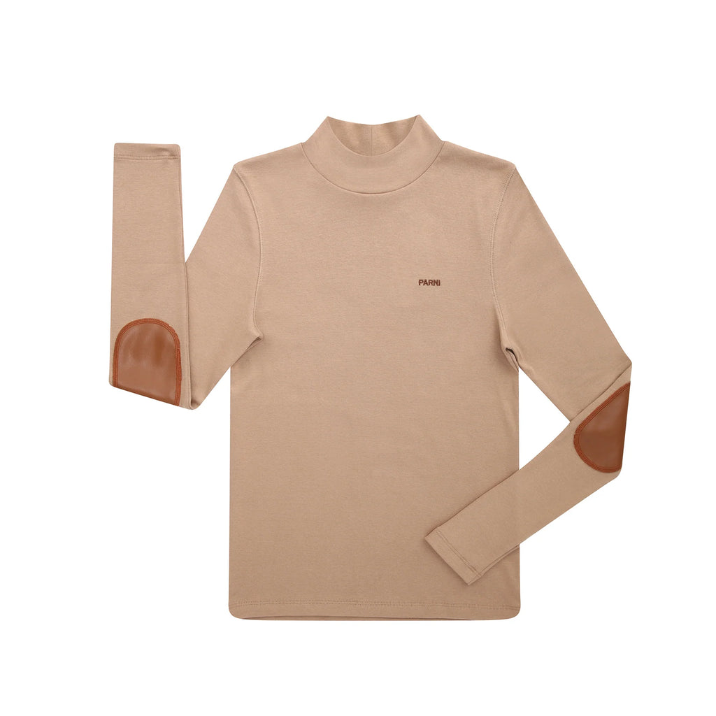 PAR-T481 CAMEL LEATHER PATCH TURTLENECK
