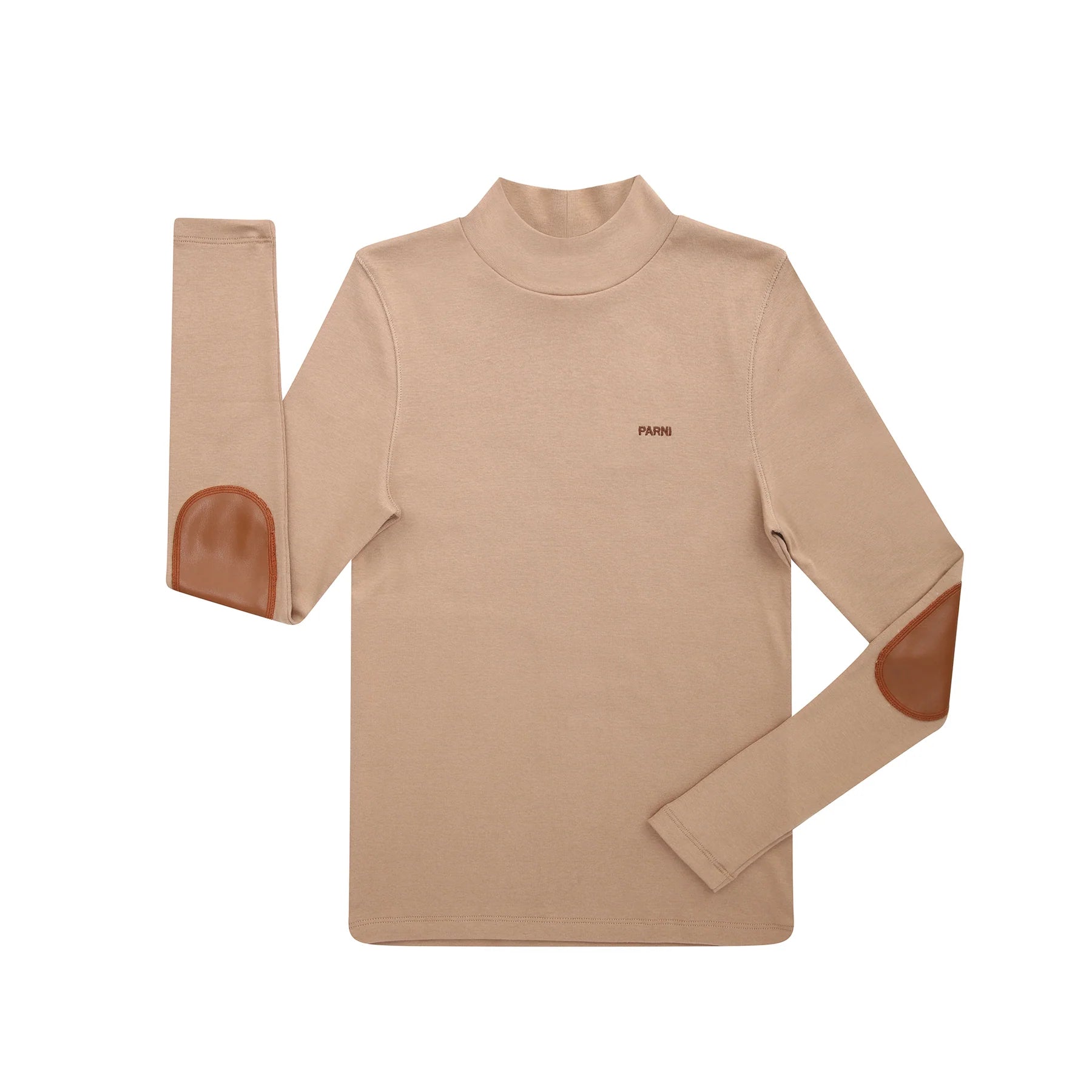 PAR-T481 CAMEL LEATHER PATCH TURTLENECK