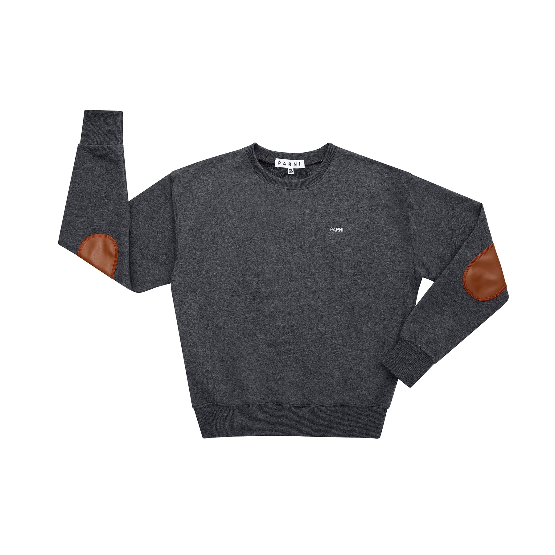 PAR-T494 GREY ELBOW PATCH SWEATSHIRT