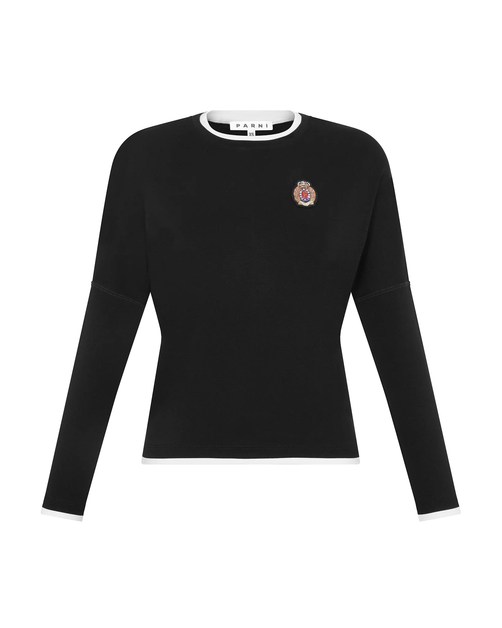PAR-T514 BLACK DOLMAN LAYERED EMBLEM T-SHIRT
