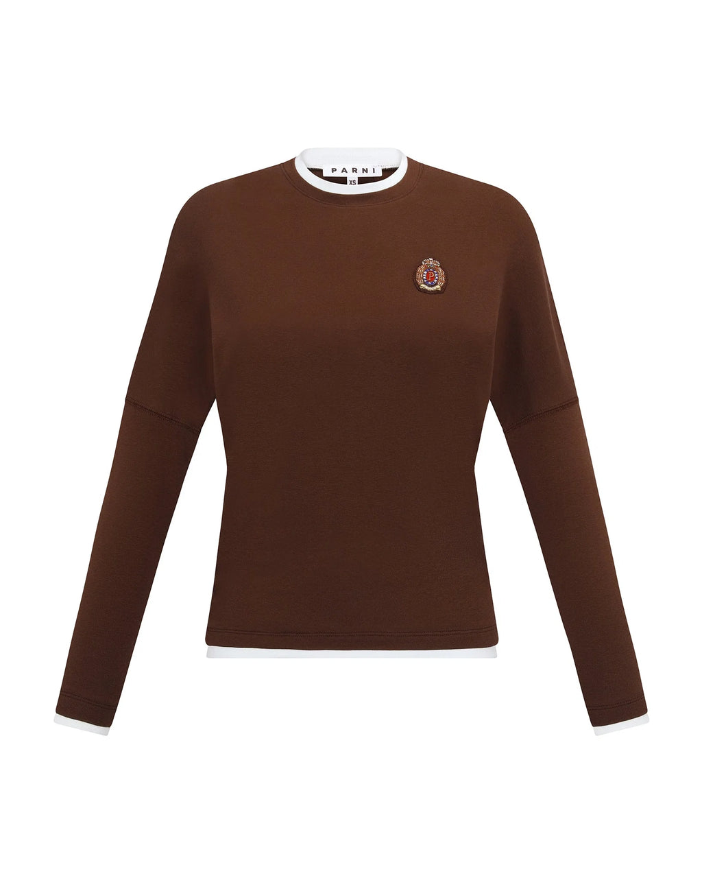 PAR-T514 BROWN DOLMAN LAYERED EMBLEM T-SHIRT