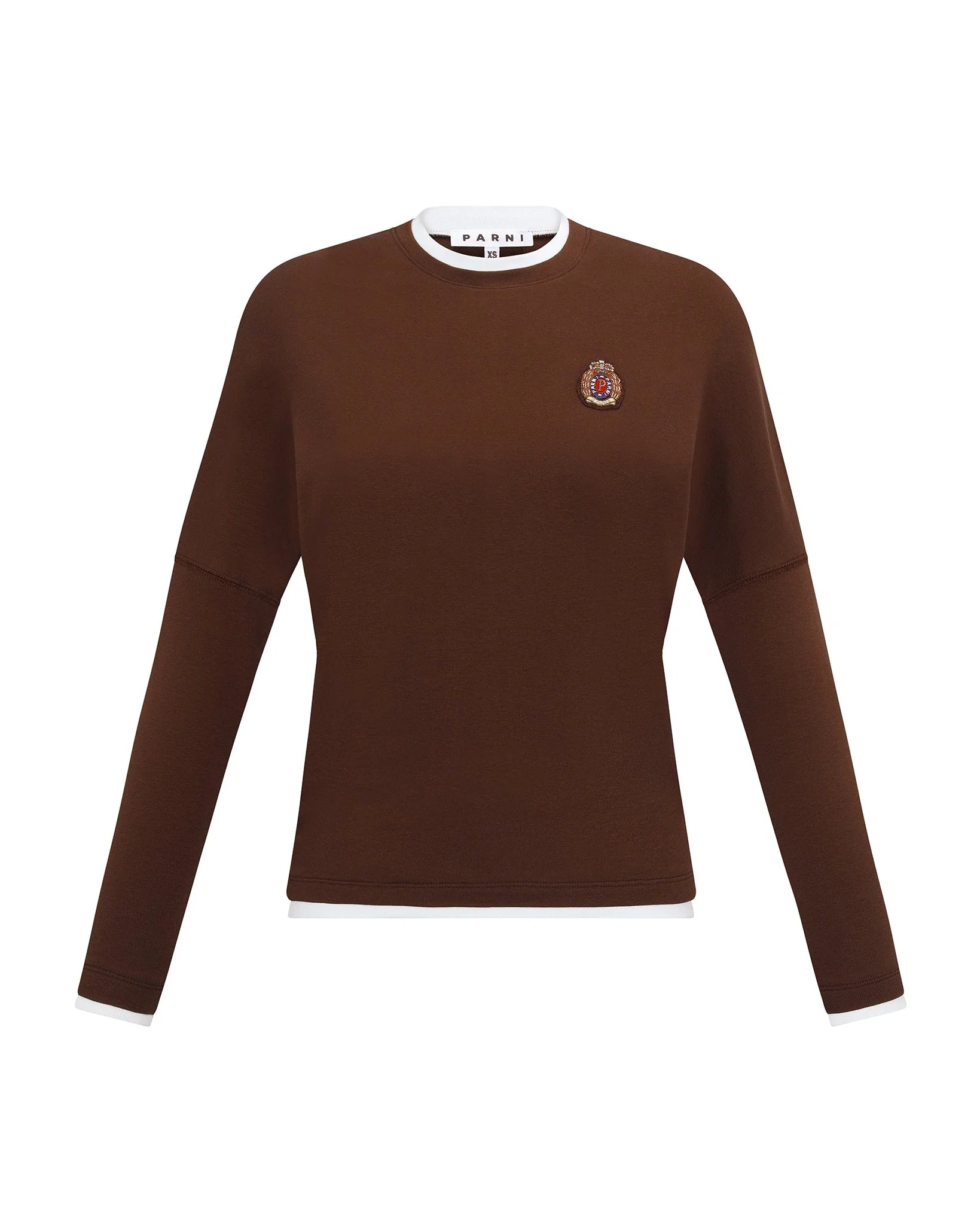 PAR-T514 BROWN DOLMAN LAYERED EMBLEM T-SHIRT
