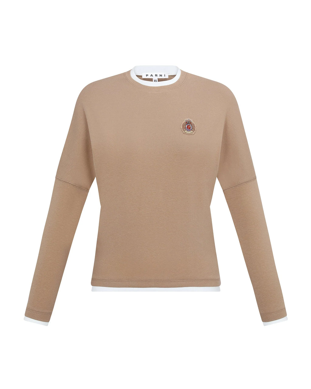 PAR-T514 CAMEL DOLMAN LAYERED EMBLEM T-SHIRT