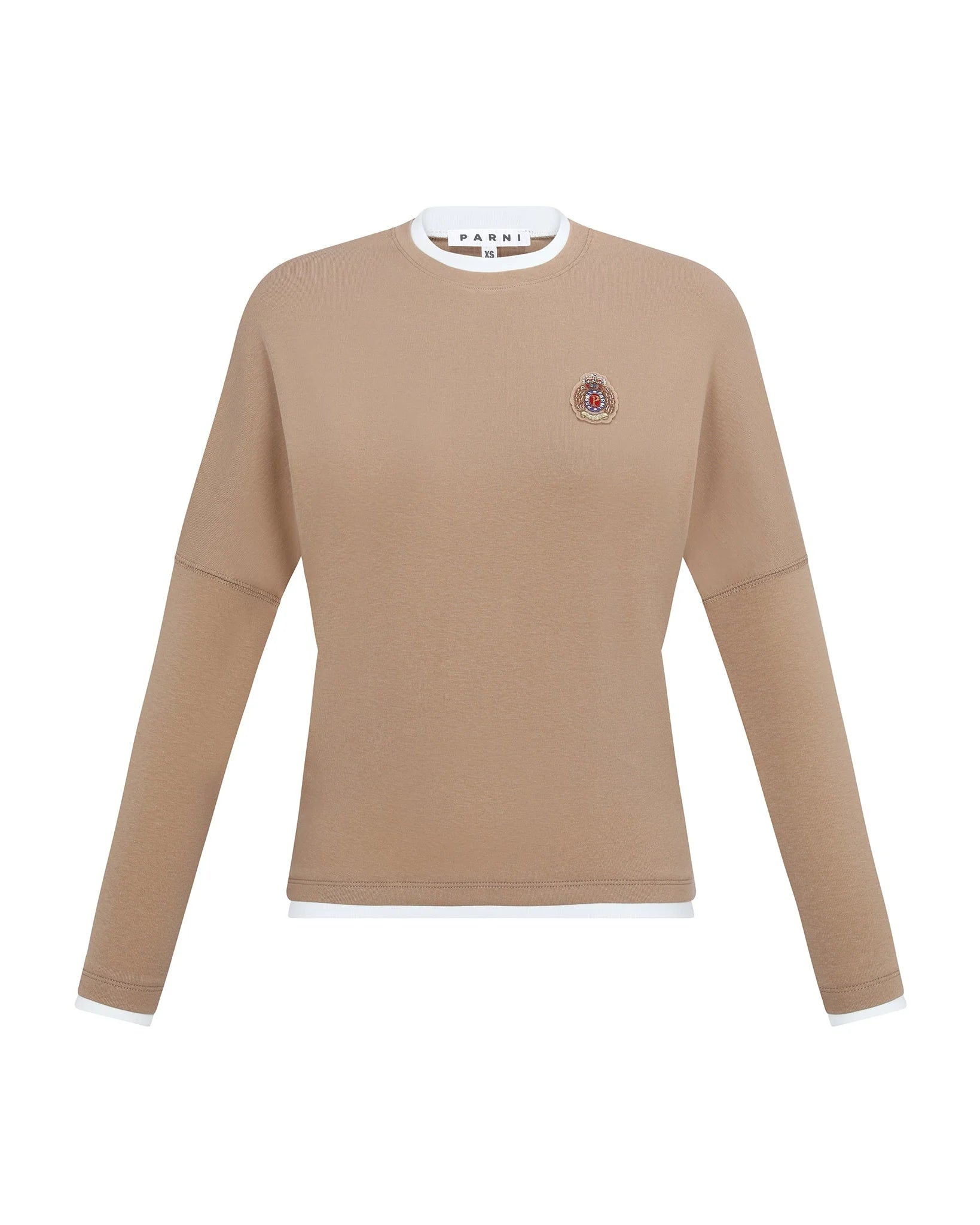 PAR-T514 CAMEL DOLMAN LAYERED EMBLEM T-SHIRT