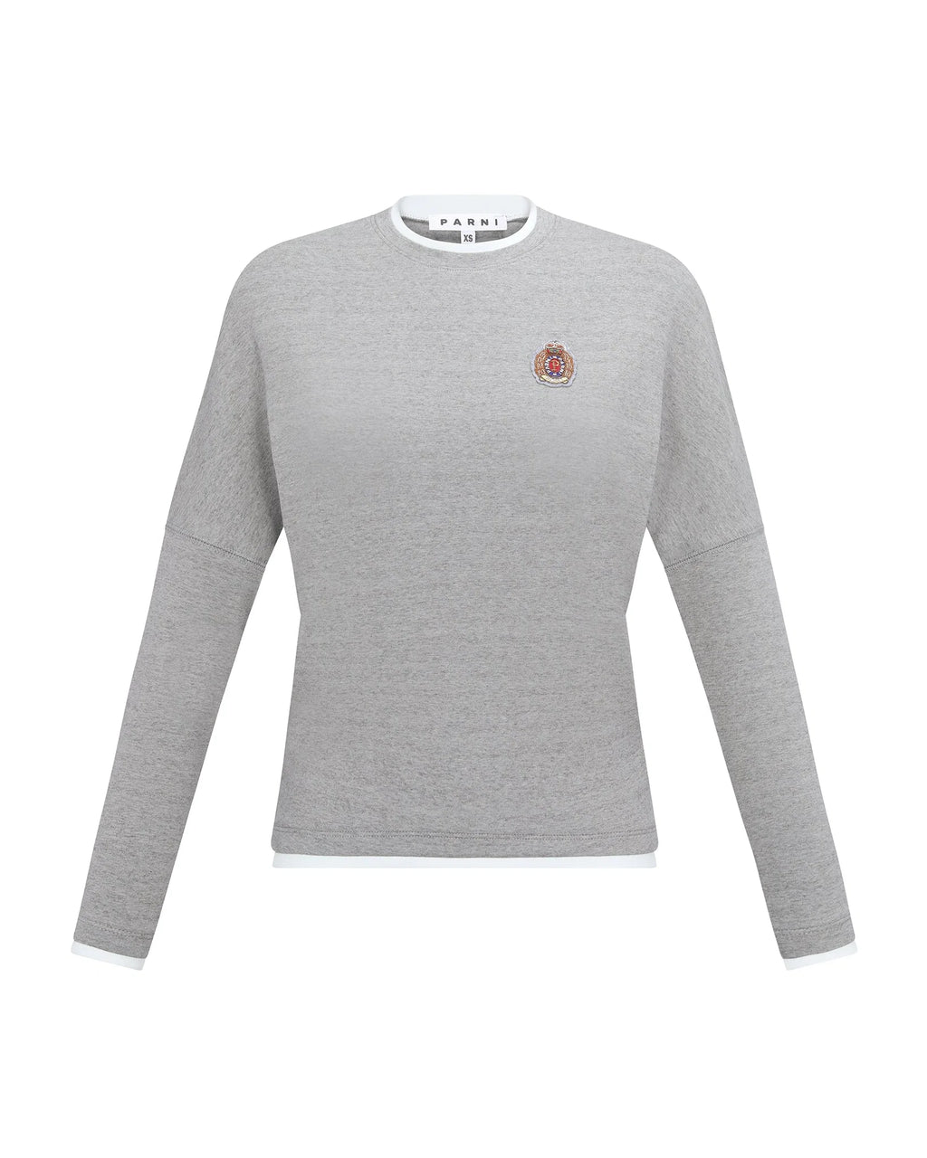PAR-T514 GREY DOLMAN LAYERED EMBLEM T-SHIRT