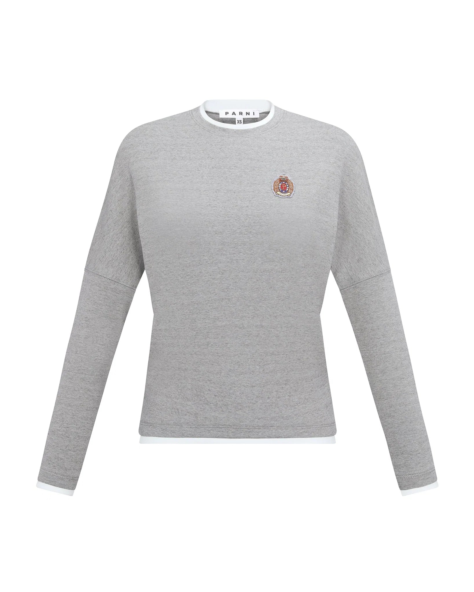 PAR-T514 GREY DOLMAN LAYERED EMBLEM T-SHIRT