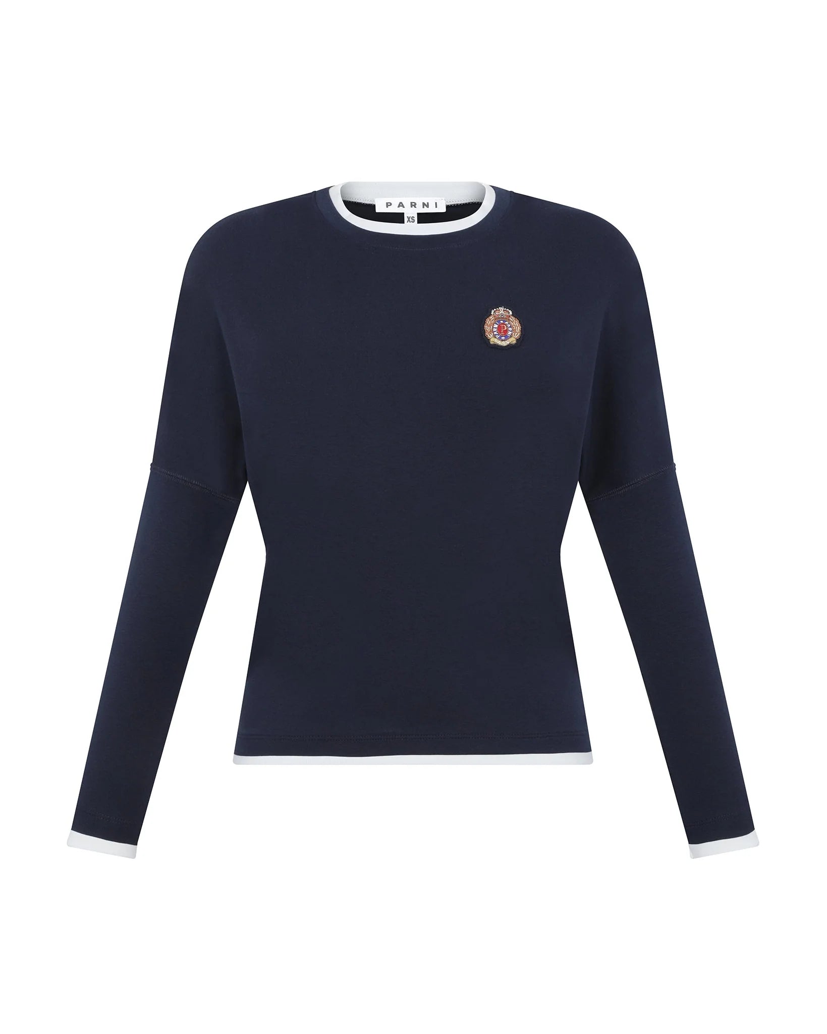 PAR-T514 NAVY DOLMAN LAYERED EMBLEM T-SHIRT