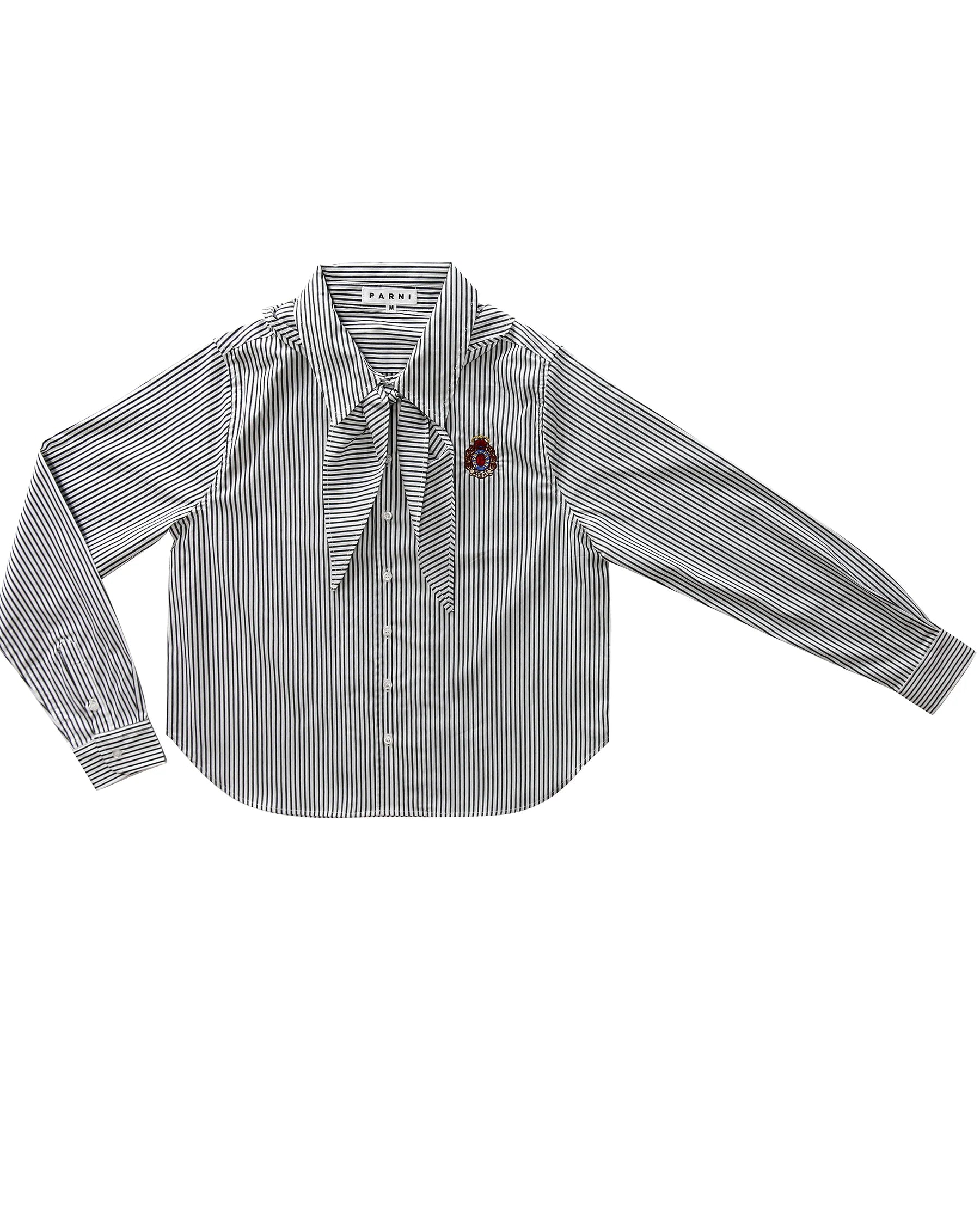 PAR-T526 BLACK STRIPED EMBLEM BLOUSE