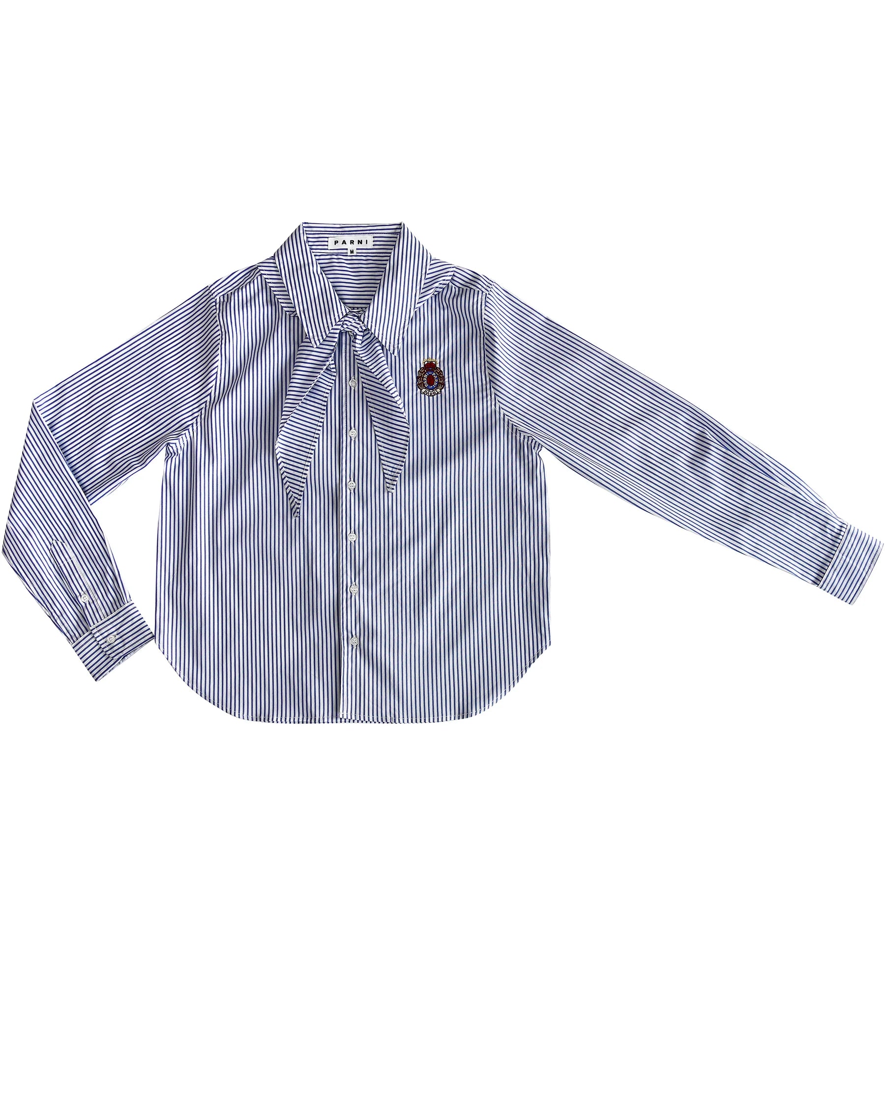 PAR-T526 NAVY STRIPED EMBLEM BLOUSE