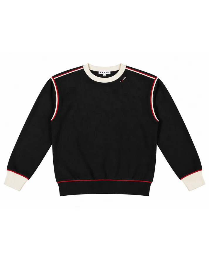 PAR-T569 BLACK CONTRAST PIPING SWEATSHIRT