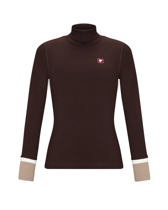 PAR-T573 BROWN CONTRAST SLEEVE TURTLENECK