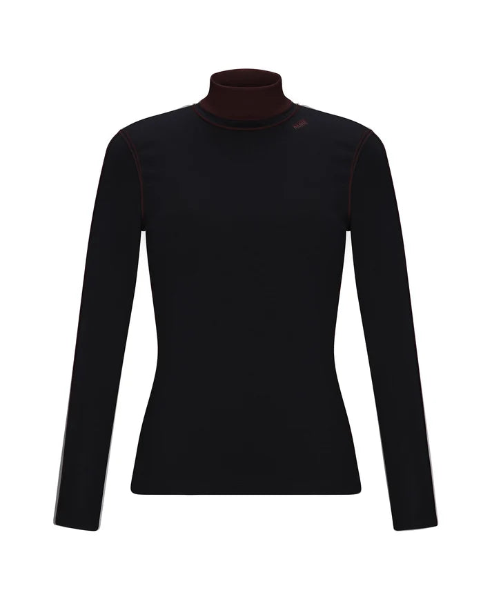 PAR-T575 BLACK CONTRAST PIPING TURTLENECK