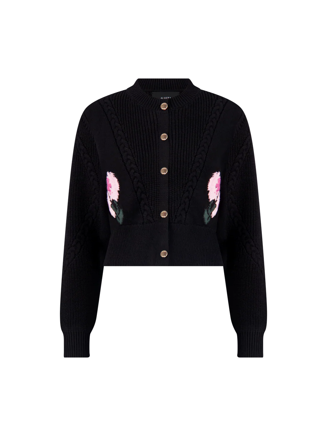 ALZ-T920 BLACK FLOWER EMBROIDERED CARDIGAN