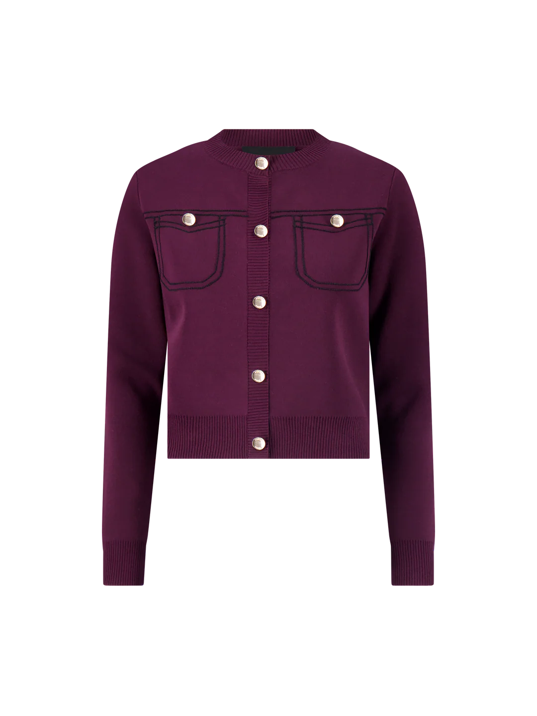 ALZ-T942 BURGUNDY&BLACK TRIM POCKET CARDIGAN