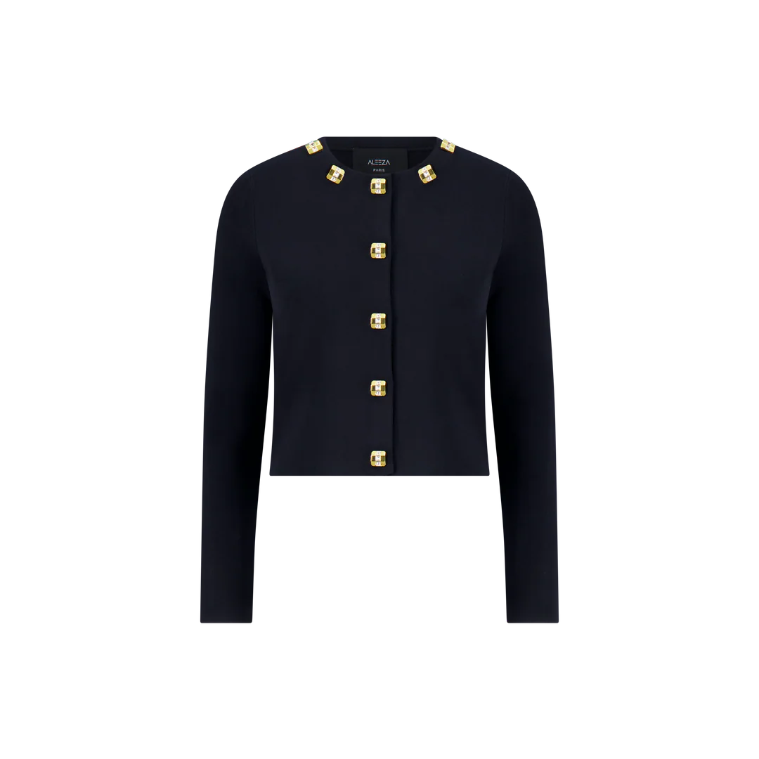 ALZ-T947 BLACK EXOTIC BUTTONS CARDIGAN