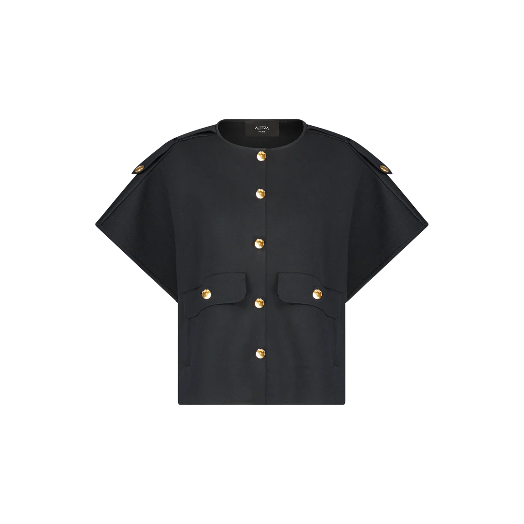 ALZ-T949 BLACK CAP LEEVE KNIT TOP