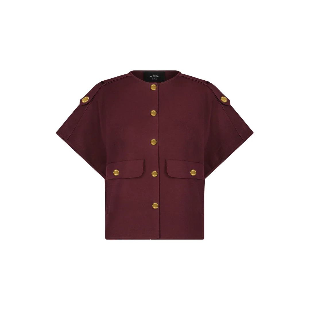 ALZ-T949 BURGUNDY CAP SLEEVE KNIT TOP