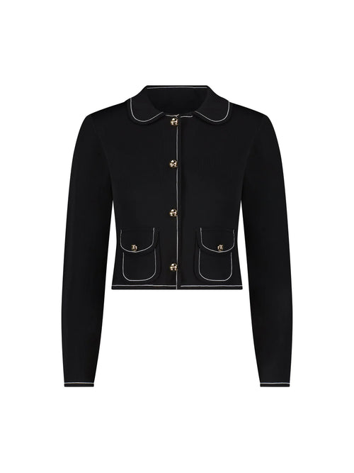 ALZ-T957 BLACK&IVORY TRIM CARDIGAN