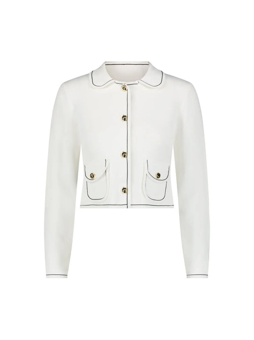 ALZ-T957 IVORY&BLACK TRIM CARDIGAN