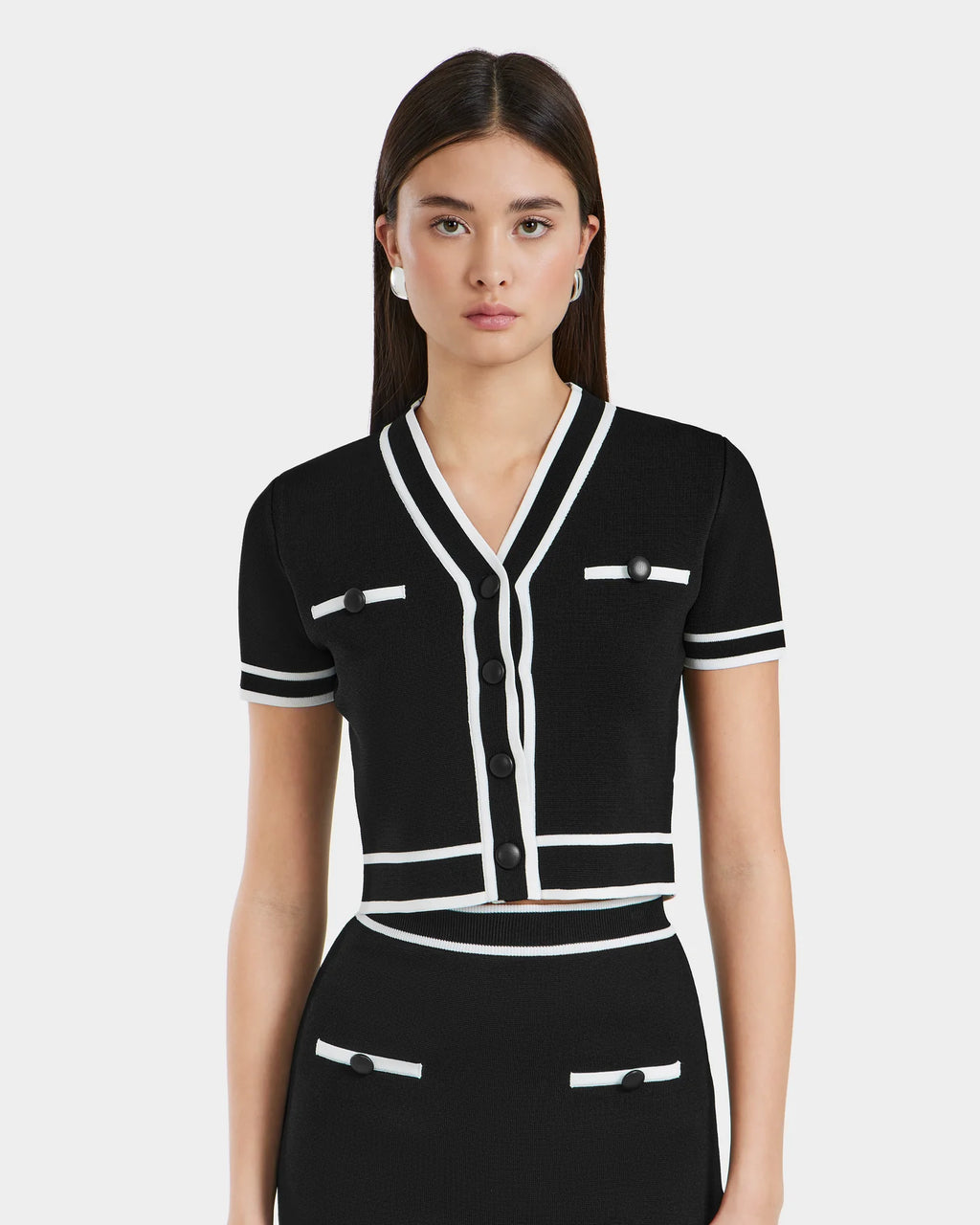 RUD-8525082 WAVERLY WHITE&BLACK KNIT CARDIGAN