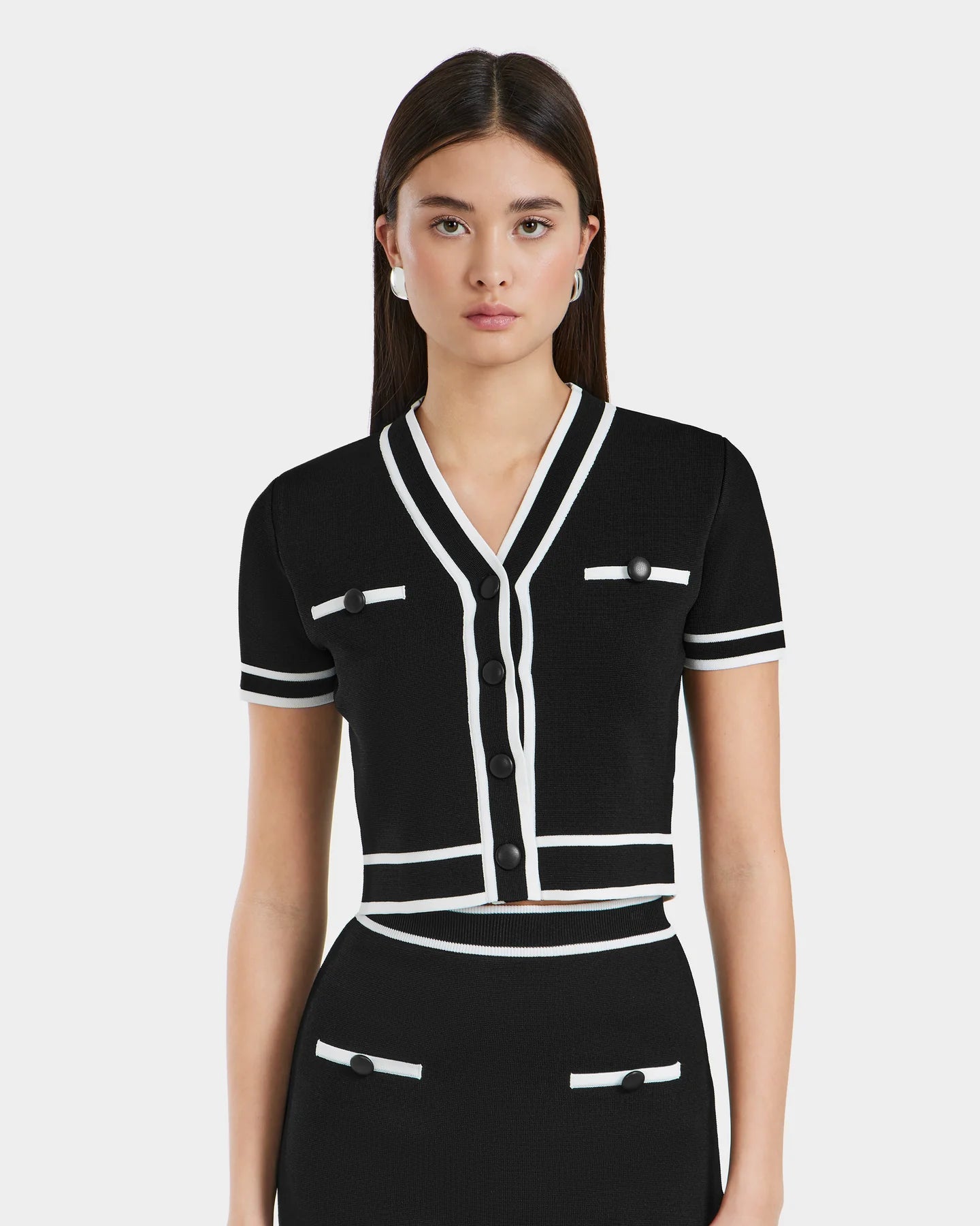 RUD-8525082 WAVERLY WHITE&BLACK KNIT CARDIGAN
