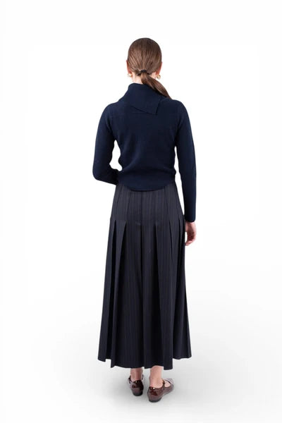 MUN-MNA7108 NAVY&BROWN LUCIE BUCKLE SKIRT