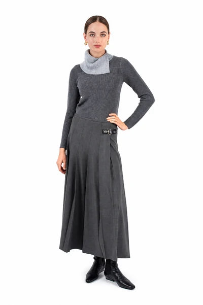 MUN-MNA7108 GUNMETAL LUCIE BUCKLE SKIRT