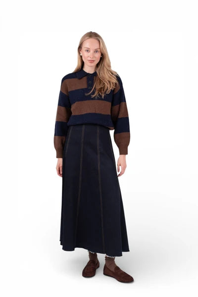 MUN-MNA7129 NAVY RUGBY STRIPE TOP